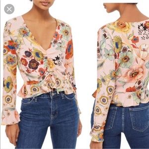Topshop Star & Floral Print Ruched Blouse